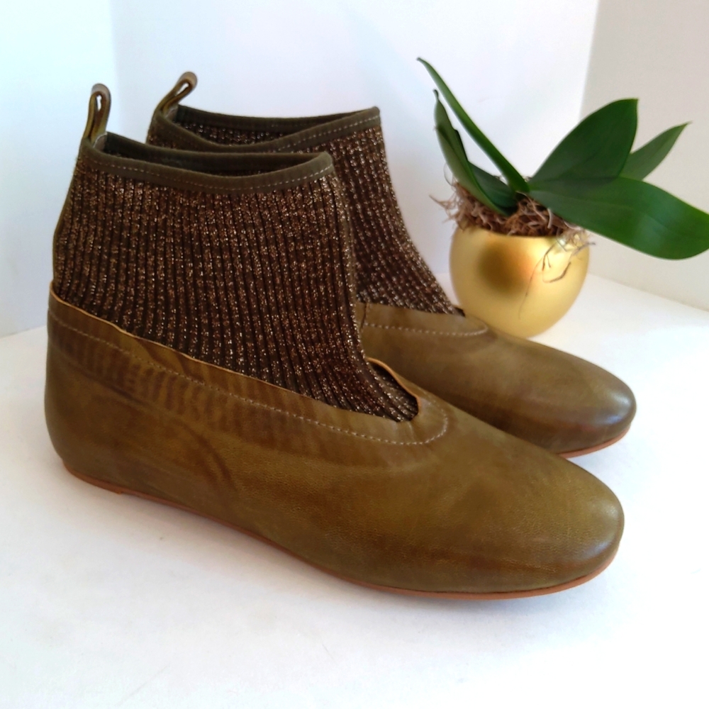 NEW ! Antelope collection genuine leather green Sock Lagenlook boots